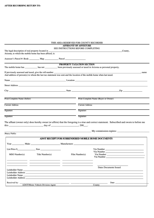 Affidavit Of Affixture Form Printable pdf