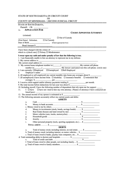 Court Appointed Attorney Application Form Printable pdf