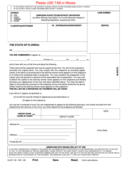 subpoena duces tecum form