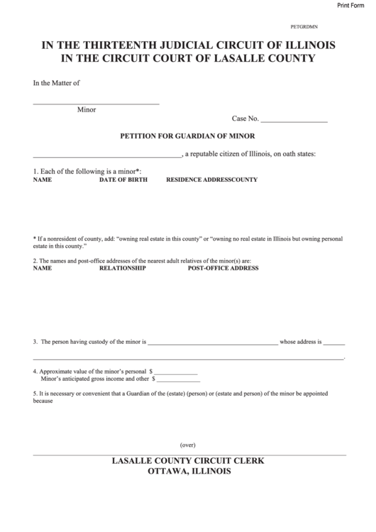 Fillable Petition For Guardianship Of Minor Form Printable pdf