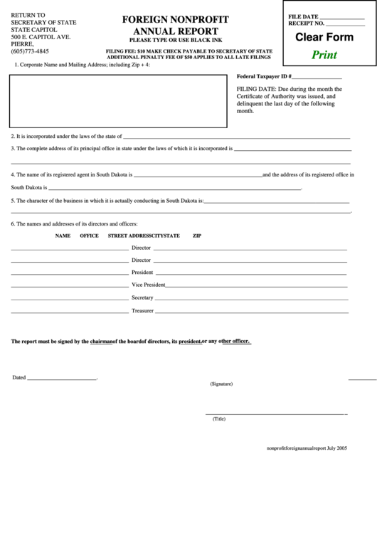 Fillable Foreign Nonprofit Annual Report Form - Secretary Of State Printable pdf