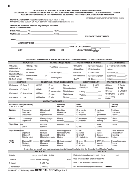 Fillable Form Nasa Arc 277b - General Form Printable pdf