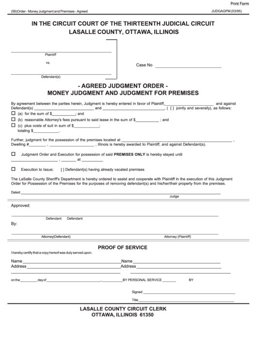 Fillable Form 56 - Agreed Judgment For Money And Premises Printable pdf