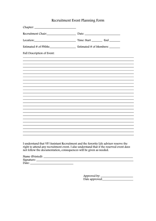 Recruitment Event Planning Form Printable pdf