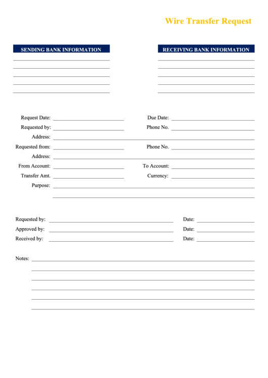 Wire Transfer Request Form Printable pdf