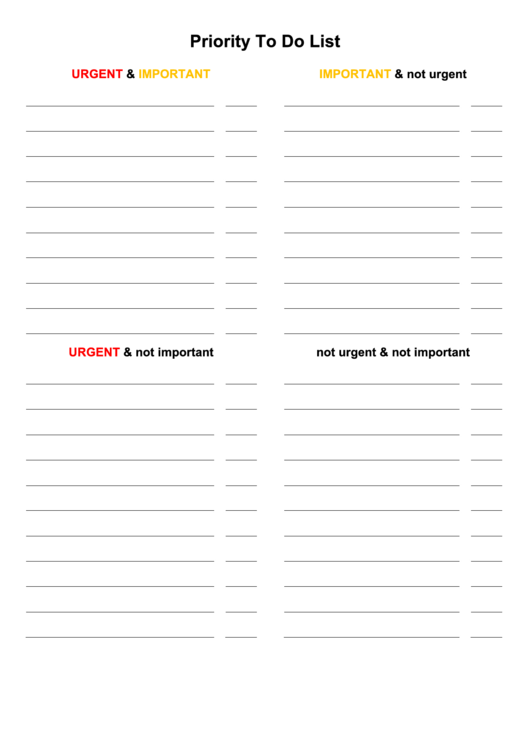 Priority To Do List Template Printable pdf