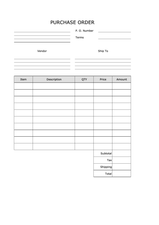Purchase Order Template - Portrait, Lined Printable pdf