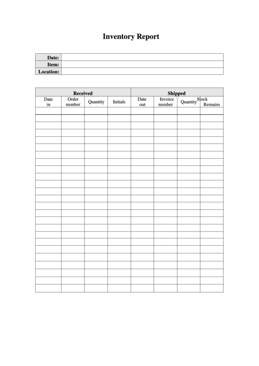 Inventory Report Template Printable pdf