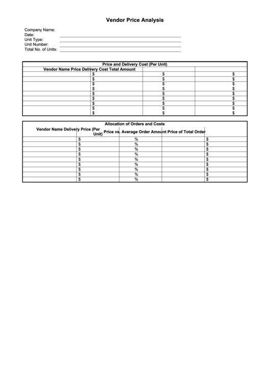 Vendor Analysis Report Template Printable pdf