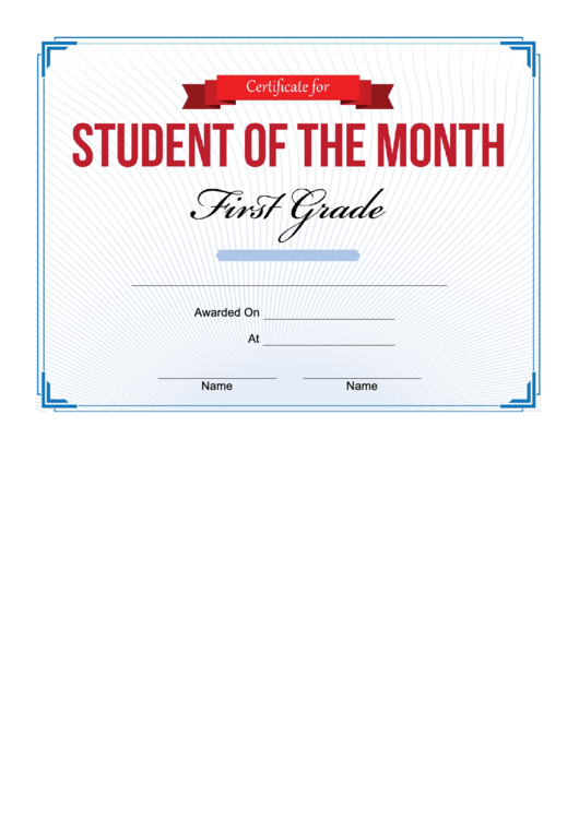 First Grade Student Of The Month Certificate Template Printable pdf