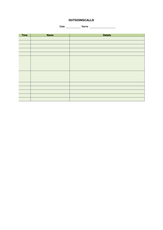 Outgoing Call Report Template Printable pdf