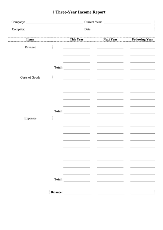 Three Year Income Report Template Printable pdf