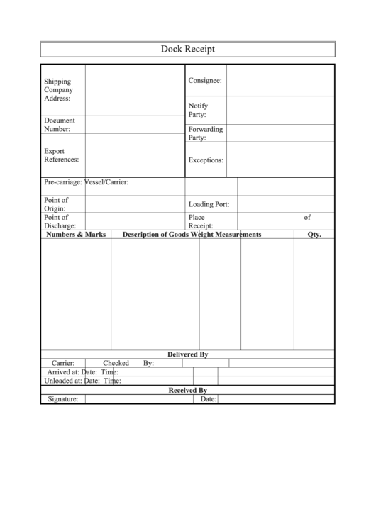 Dock Receipt Template Printable pdf