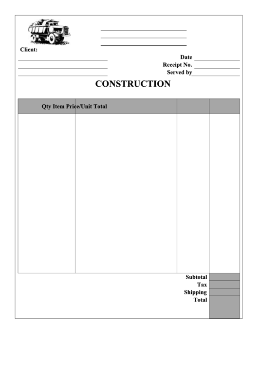Construction Receipt Template Printable pdf
