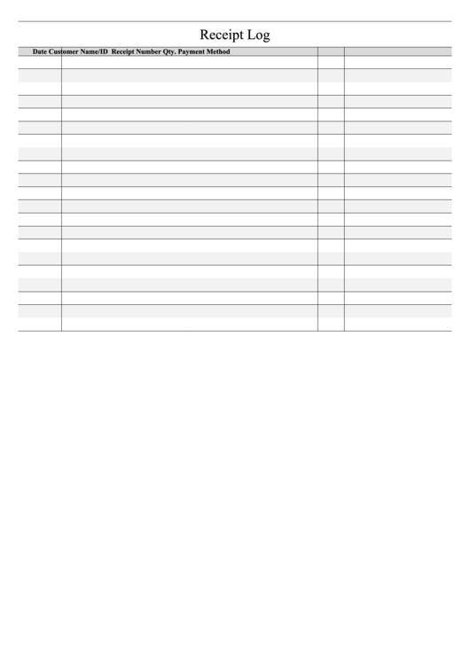 Receipt Log Template Printable pdf