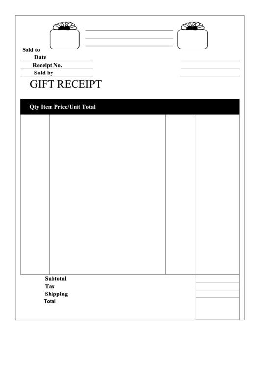 Gift Receipt Template Printable pdf