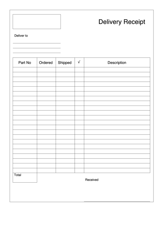 Delivery Receipt Template Printable pdf