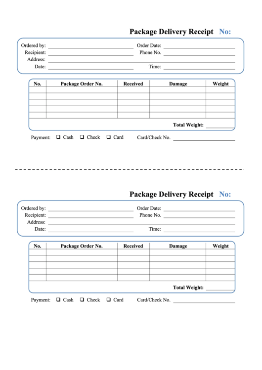 Package Delivery Receipt Template Printable pdf