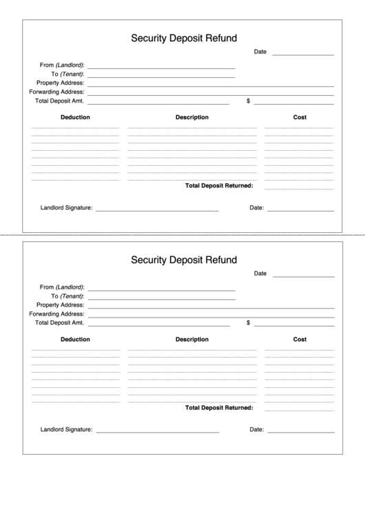 Security Deposit Receipt Form Printable pdf