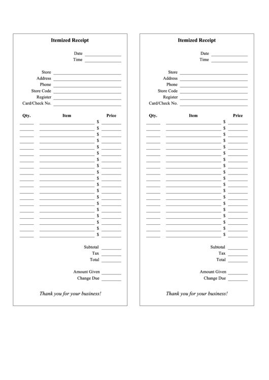 Itemized Receipt Template Printable pdf