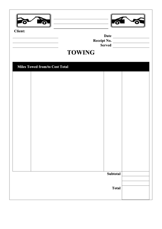 Towing Receipt Template Printable pdf