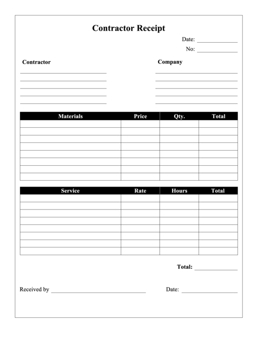Contractor Receipt Template Printable pdf