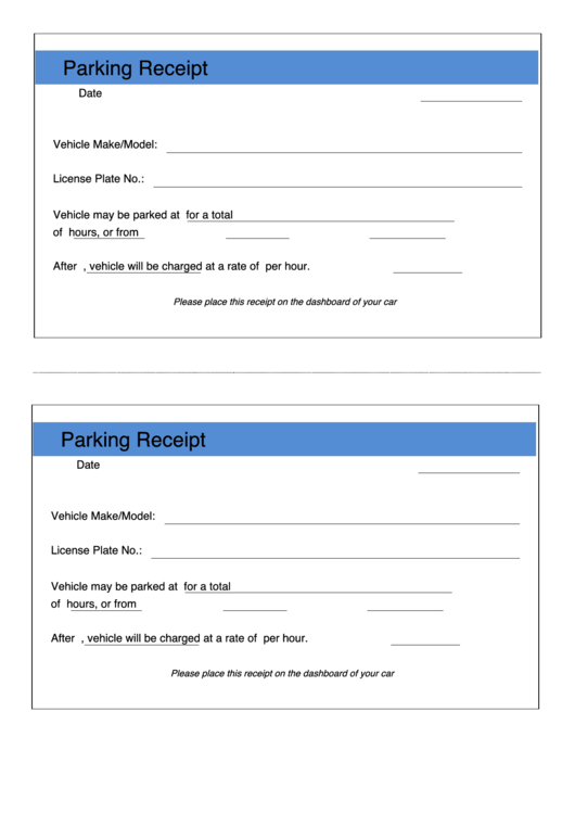 Parking Receipt Template Printable pdf