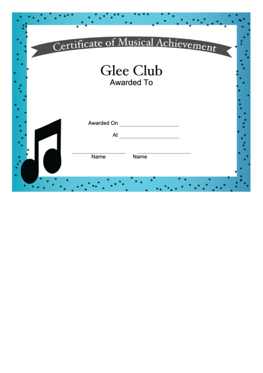 Music Award Certificate Template - Glee Club Printable pdf