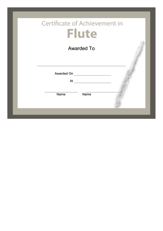 Certificate Of Achievement Template - Flute Printable pdf
