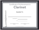 Certificate Of Achievement Template - Clarinet