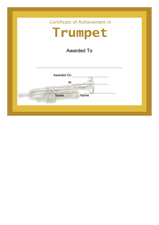 Certificate Of Achievement Template - Trumpet Printable pdf