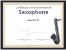 Certificate Of Achievement Template - Saxophone