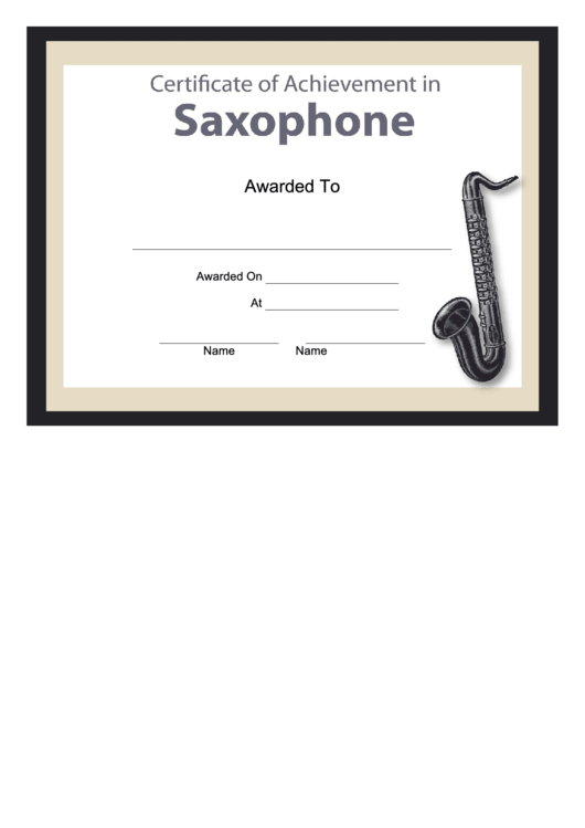 Certificate Of Achievement Template - Saxophone Printable pdf