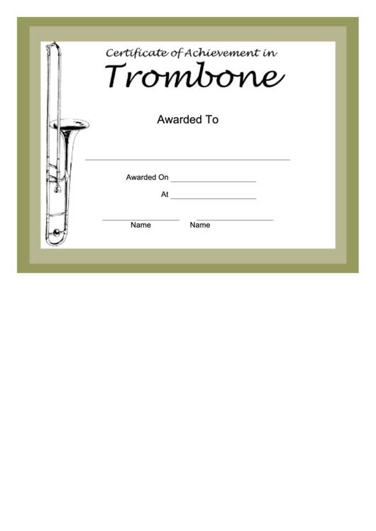 Certificate Of Achievement Template - Trombone Printable pdf