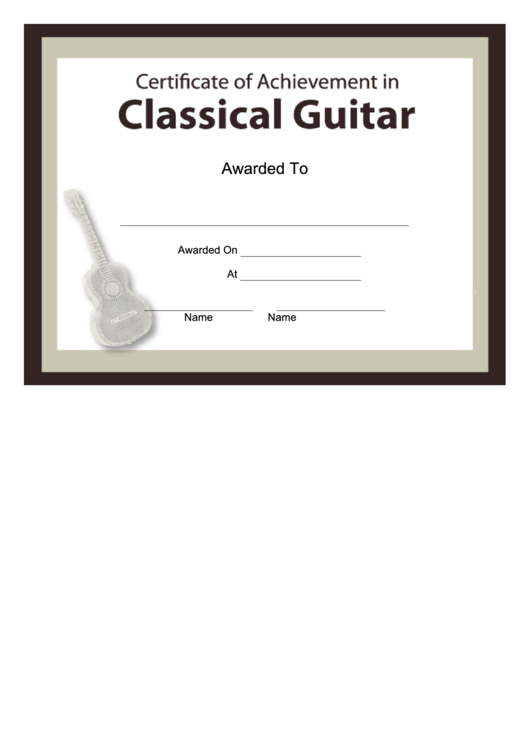 Certificate Of Achievement Template - Classical Guitar Printable pdf