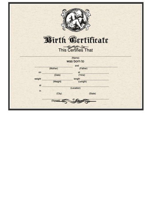 Birth Certificate Template - Victorian Style Printable pdf
