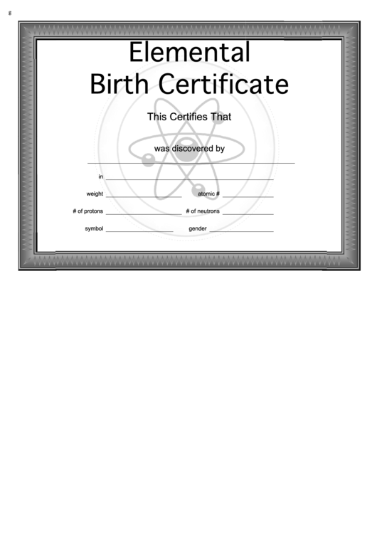 Element Birth Certificate Template Printable pdf