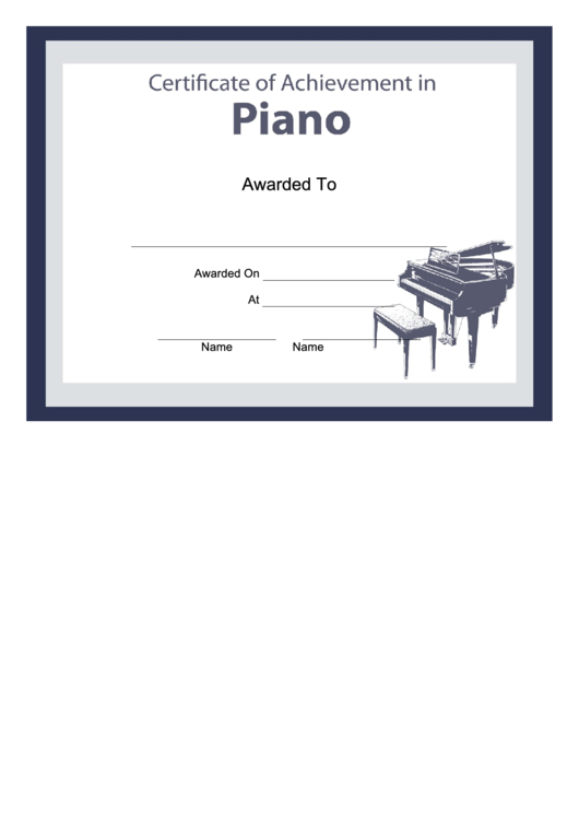 Certificate Of Achievement Template - Piano Printable pdf