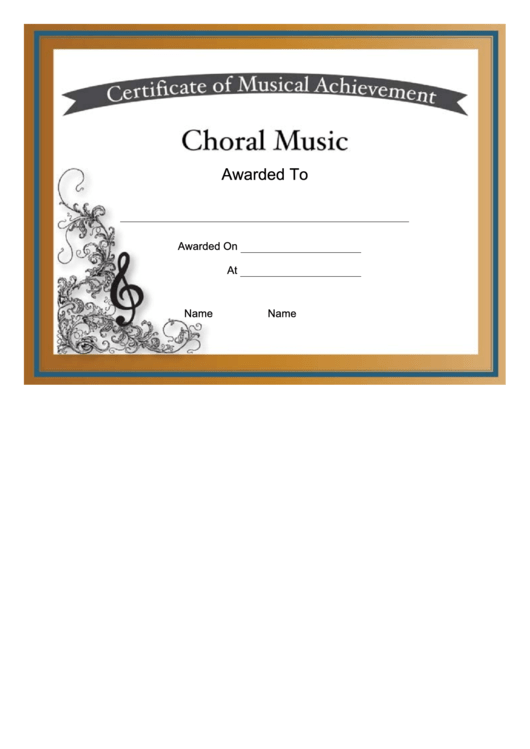 Certificate Of Achievement Template - Choral Music Printable pdf