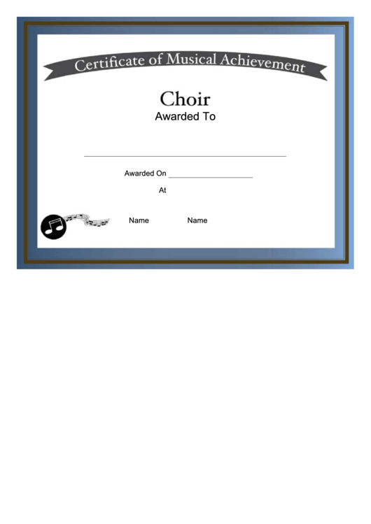 Certificate Of Achievement Template - Choir Printable pdf