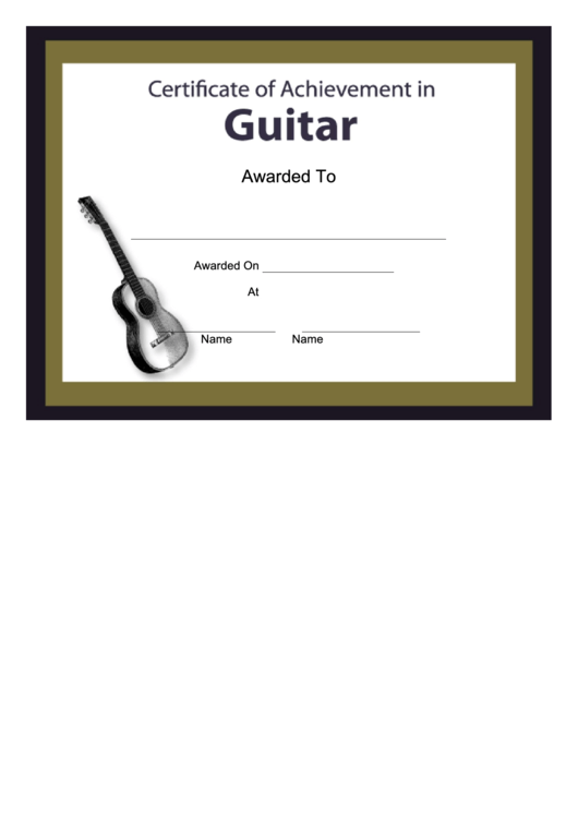 Certificate Of Achievement Template - Guitar Printable pdf