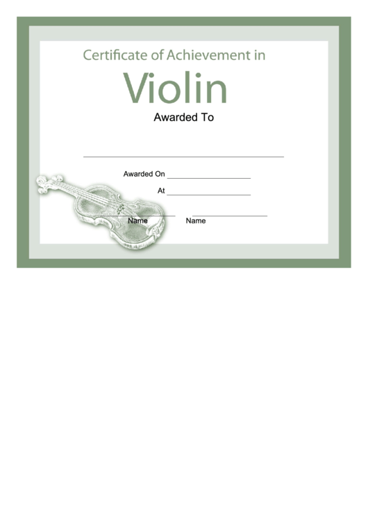 Certificate Of Achievement Template - Violin Printable pdf