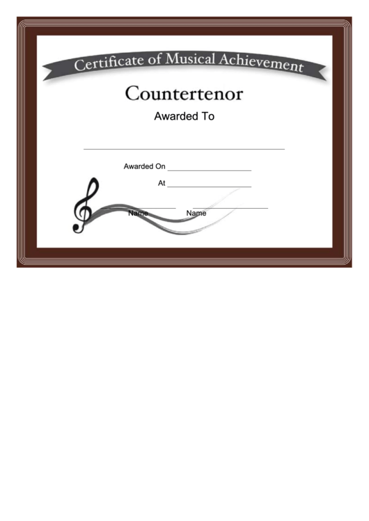 Certificate Of Achievement Template - Countertenor Printable pdf