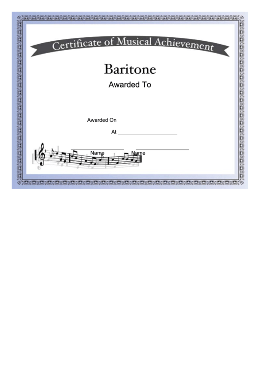 Certificate Of Achievement Template - Baritone Printable pdf