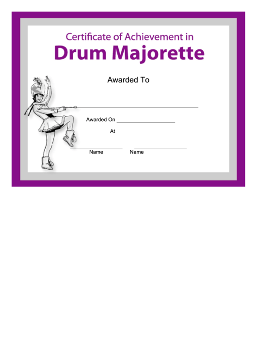 Certificate Of Achievement Template - Drum Mojorette Printable pdf