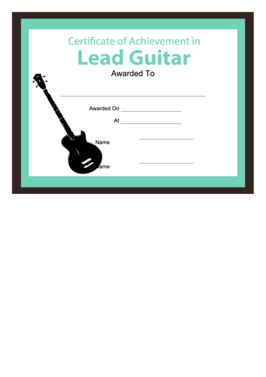 Certificate Of Achievement Template - Lead Guitar Printable pdf