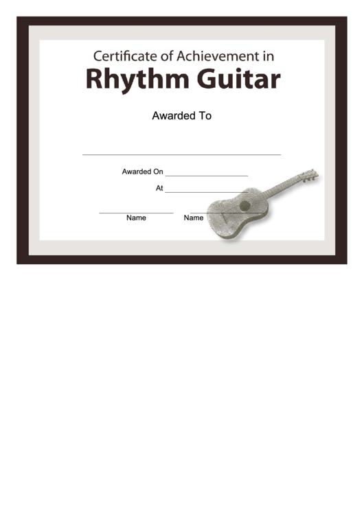 Certificate Of Achievement Template - Rhythm Guitar Printable pdf