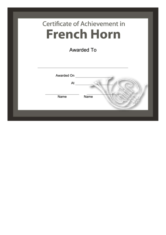 Certificate Of Achievement Template - French Horn Printable pdf