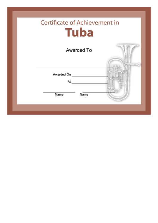 Certificate Of Achievement Template - Tuba Printable pdf