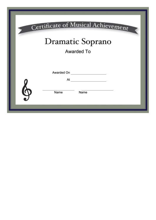 Certificate Of Achievement Template - Dramatic Soprano Printable pdf
